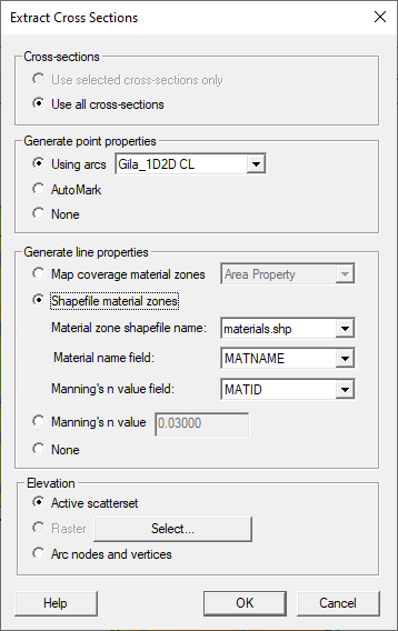 Extract Cross Sections dialog