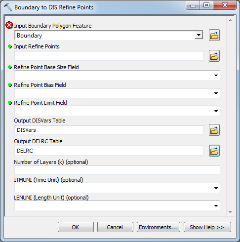 File:AHGW MODFLOW Analyst Features - Boundary to DIS Refine Points dialog.png