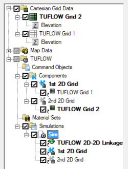 Example of linking 2D domains in a TUFLOW simulation