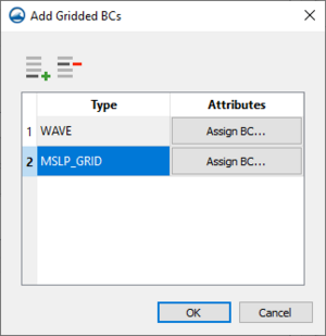 The Add Gridded BCs dialog which opens when Define BCs... is selected on the Boundary Conditions tab.