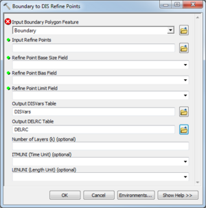 AHGW MODFLOW Analyst Features - Boundary to DIS Refine Points dialog.png