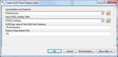 Create XS2D Point Feature Class tool interface