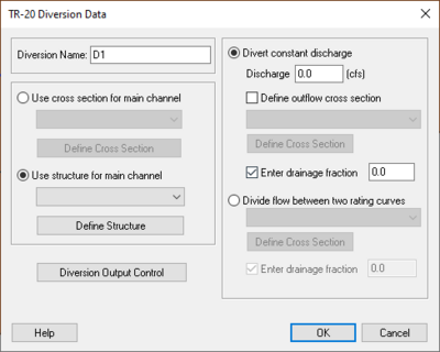Example of the TR-20 Diversion Data dialog.