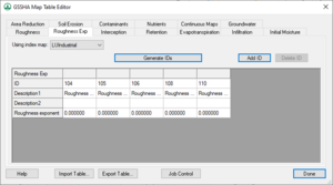 GSSHA Map Table Editor dialog Roughness Exp tab.png
