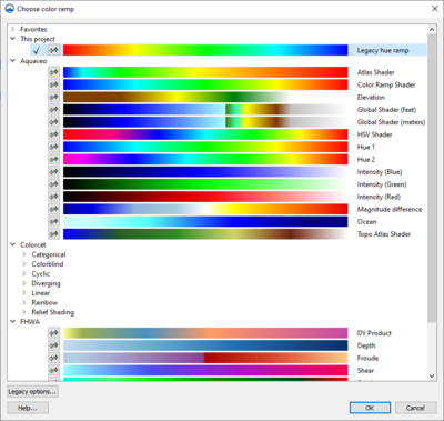 Choose Color Ramp dialog box containing multiple shading variations to choose from . . .